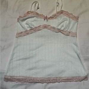 Pink and White Lace Trim tank top